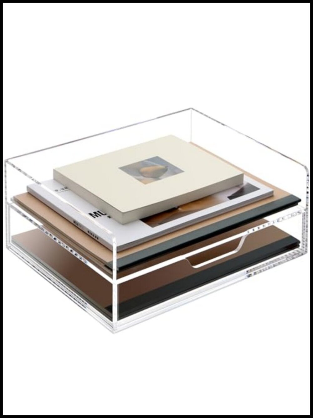 SANRUI Acrylic Desk Organizer with Drawer Stackable 2-Tier File Organizer